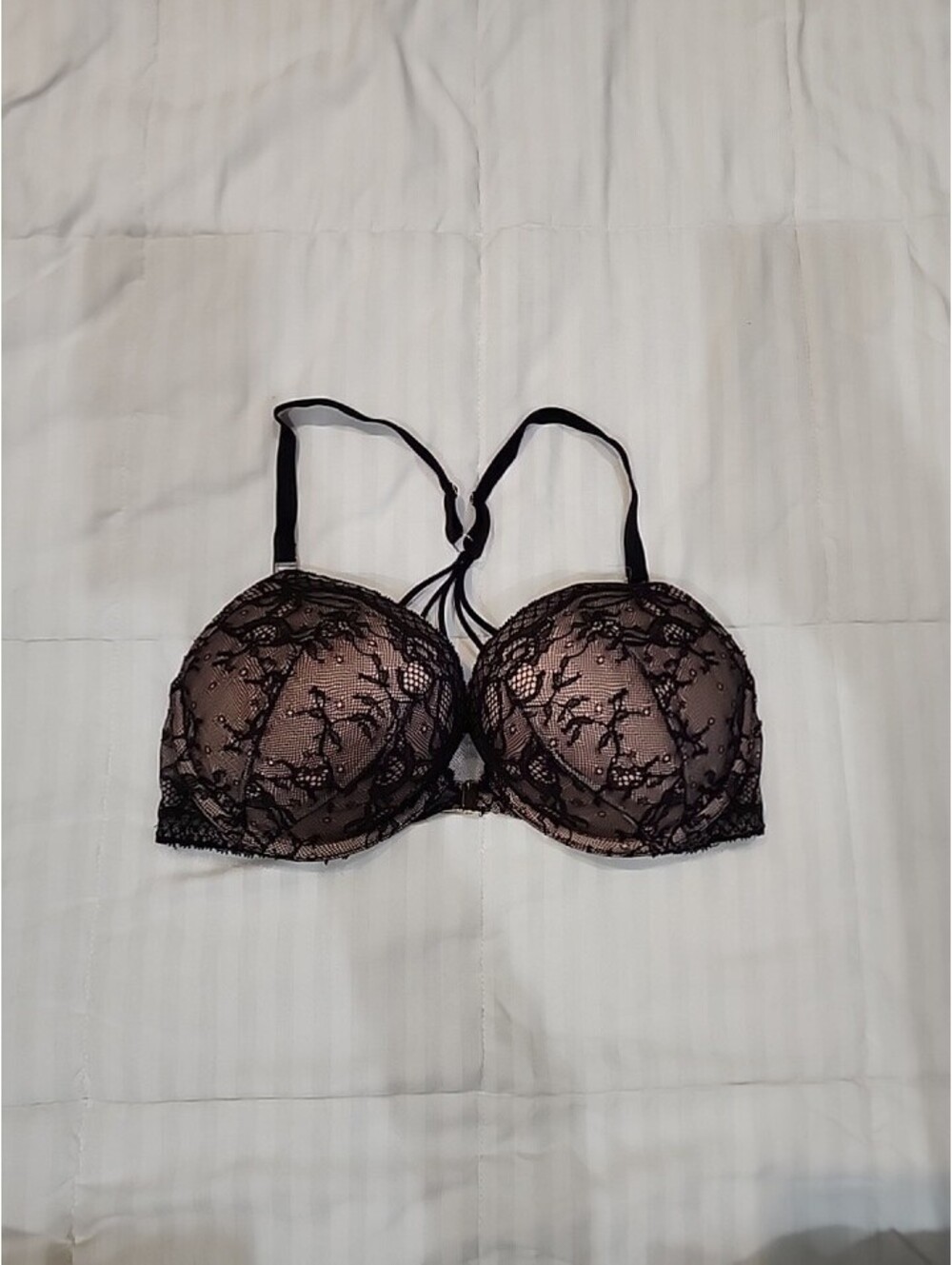 Victoria Secret's Plunge Mesh Black Tan Front Closure Bra 36C